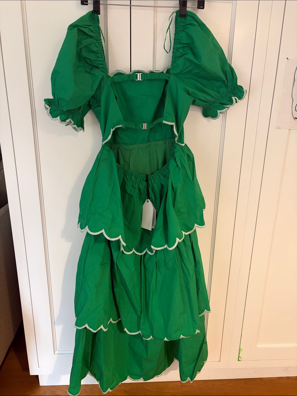 NWT English Factory Bright Green Scalloped Tiered Backless Midi Dress - Picture 4 of 4